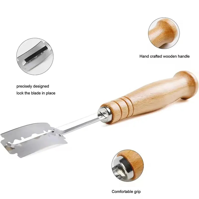 1Pc-Wooden Handle Curved Bread Slicer Creative Stainless Steel Bread Shaping Knife Dough Dividing Knife