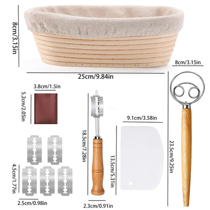 Banneton Bread Proofing Basket Set, 10" Oval Banneton Baskets, Sourdough Bread Baking Supplies with Bread Lame, Dough Whisk, C