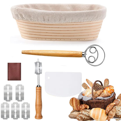 Banneton Bread Proofing Basket Set, 10" Oval Banneton Baskets, Sourdough Bread Baking Supplies with Bread Lame, Dough Whisk, C