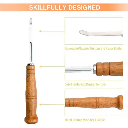 1Pc-Wooden Handle Curved Bread Slicer Creative Stainless Steel Bread Shaping Knife Dough Dividing Knife