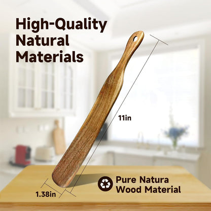 11" Acacia Wood Skinny Spurtle | Sourdough Baking Spatula, for Nonstick Pans