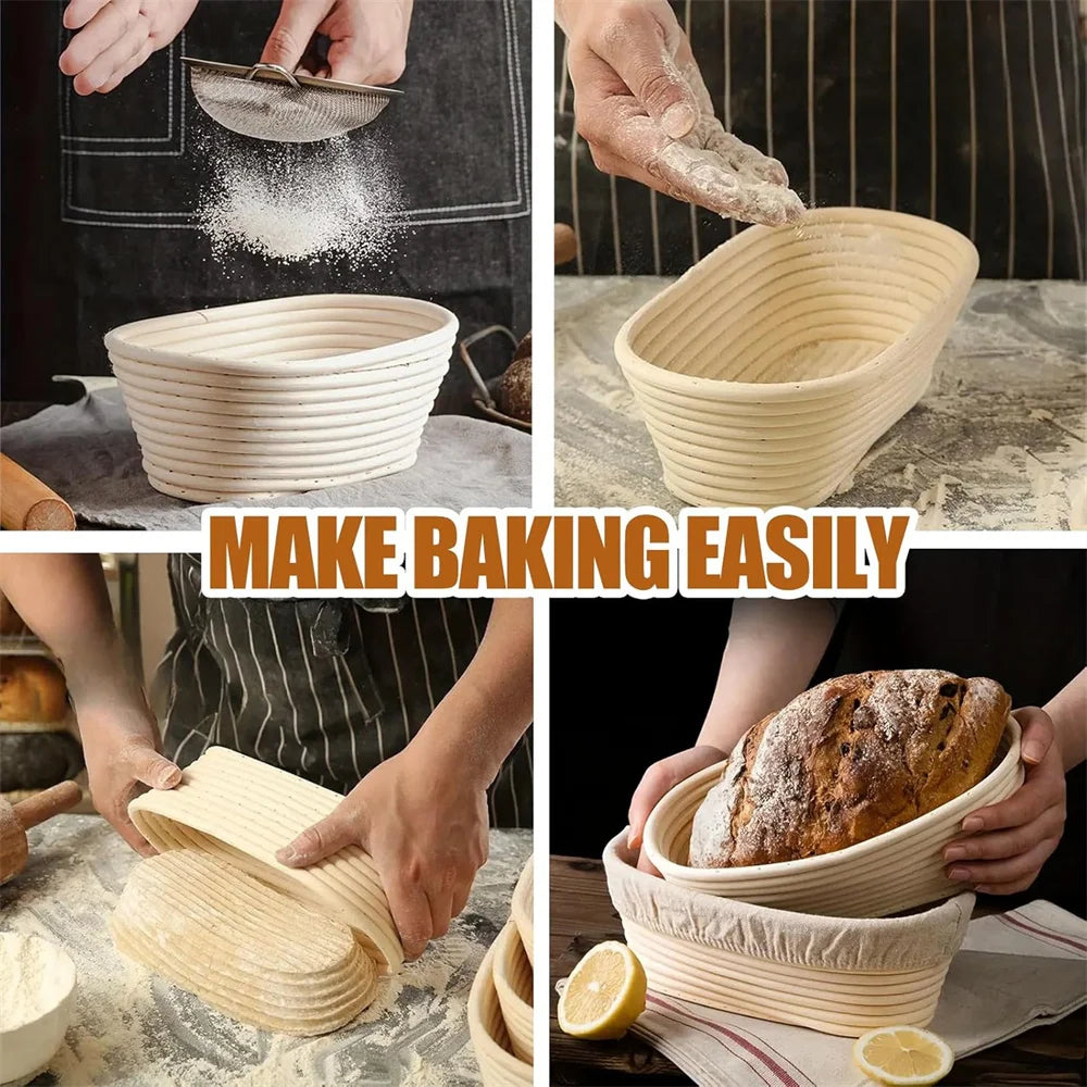 Banneton Bread Proofing Basket Set, 10" Oval Banneton Baskets, Sourdough Bread Baking Supplies with Bread Lame, Dough Whisk, C