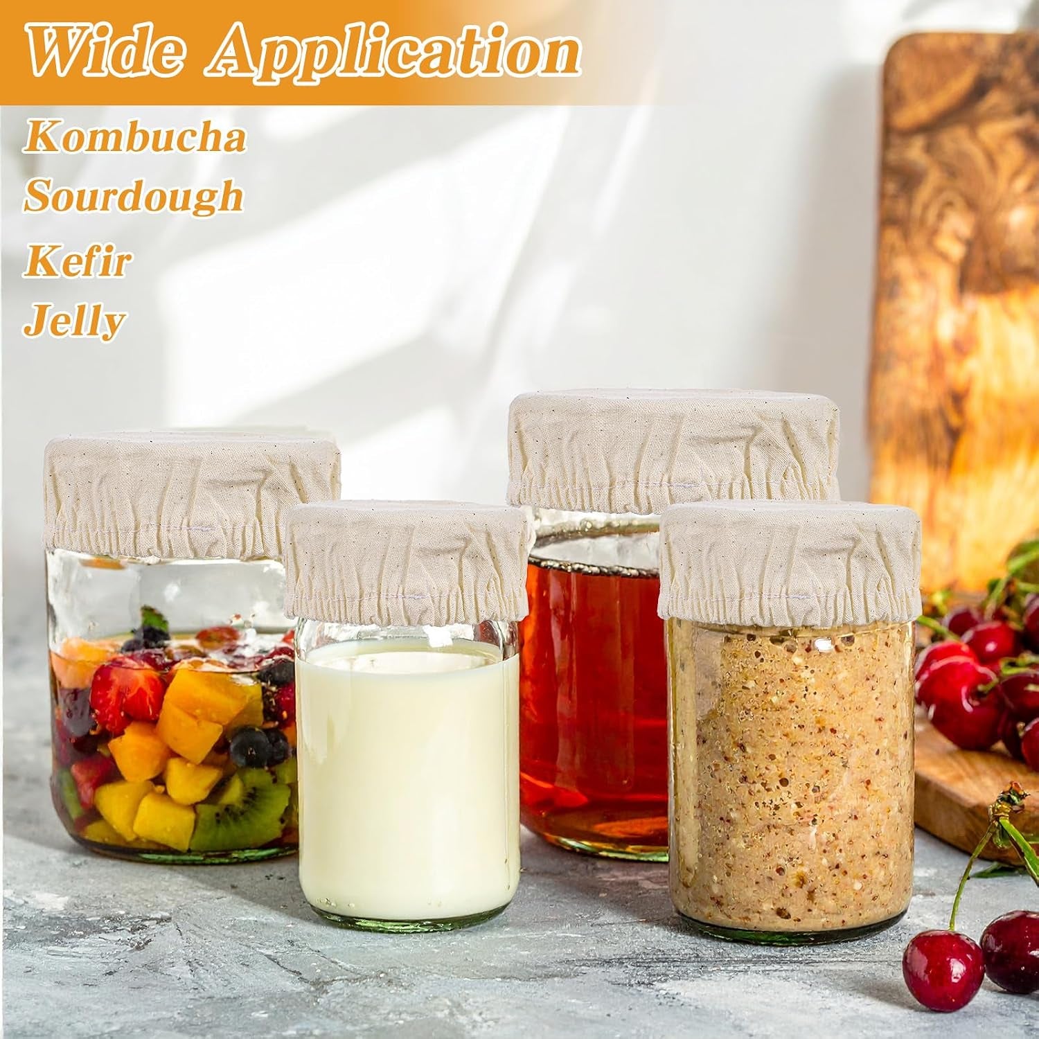 10Pcs Sourdough Starter Jar Cover Cloth, Reusable Cotton Cloth Covers Breathable Sourdough Starter Container Fabric Lid Covers Fits Mason Jars 3-4 Inch