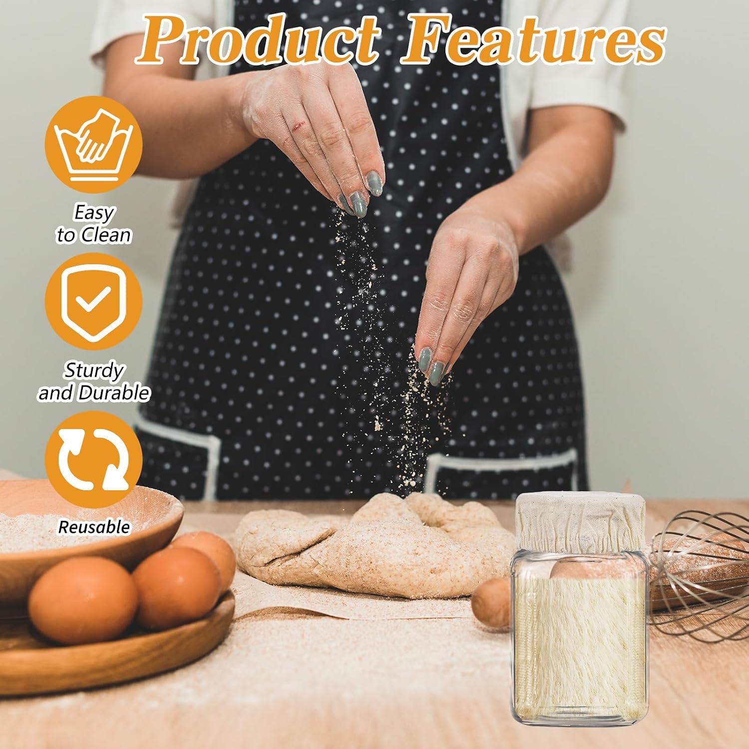 10Pcs Sourdough Starter Jar Cover Cloth, Reusable Cotton Cloth Covers Breathable Sourdough Starter Container Fabric Lid Covers Fits Mason Jars 3-4 Inch
