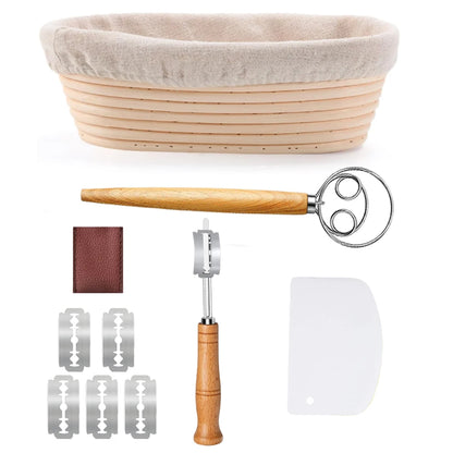 Banneton Bread Proofing Basket Set, 10" Oval Banneton Baskets, Sourdough Bread Baking Supplies with Bread Lame, Dough Whisk, C