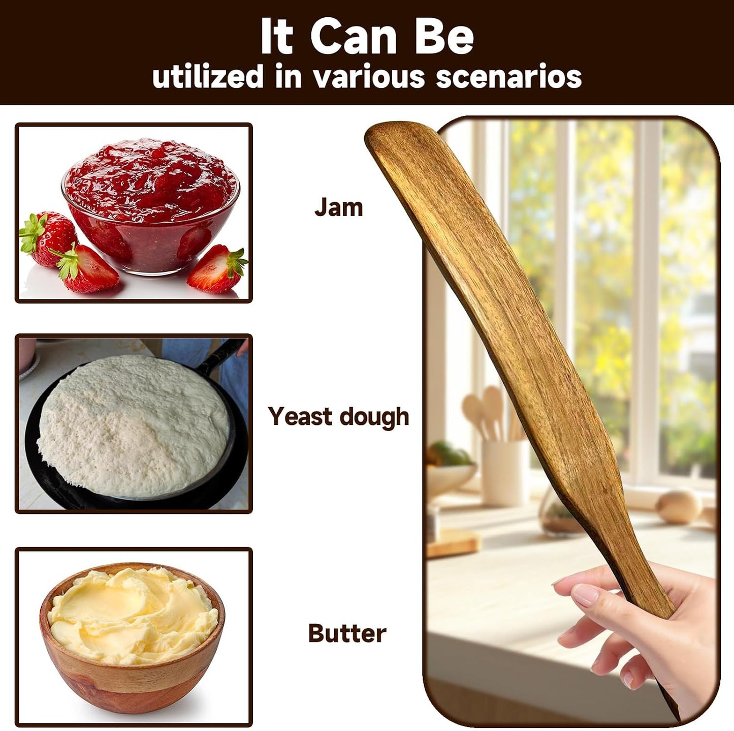 11" Acacia Wood Skinny Spurtle | Sourdough Baking Spatula, for Nonstick Pans