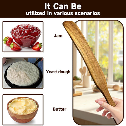 11" Acacia Wood Skinny Spurtle | Sourdough Baking Spatula, for Nonstick Pans