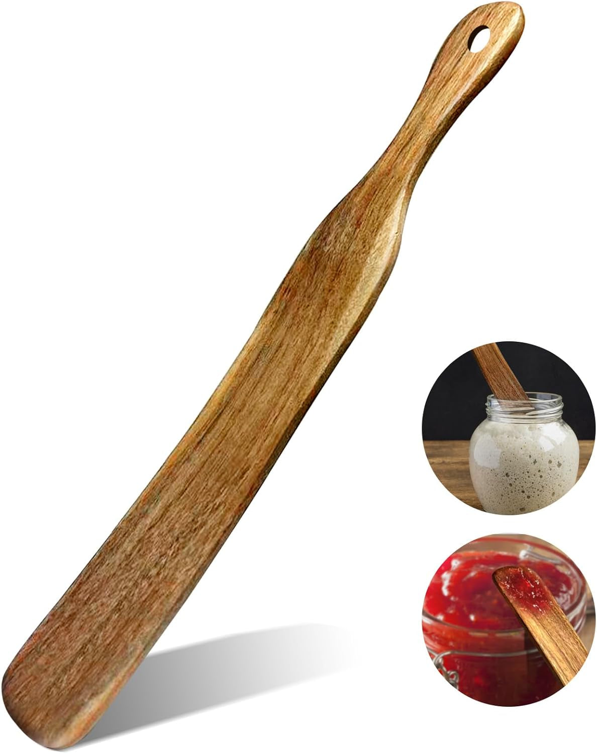 11" Acacia Wood Skinny Spurtle | Sourdough Baking Spatula, for Nonstick Pans
