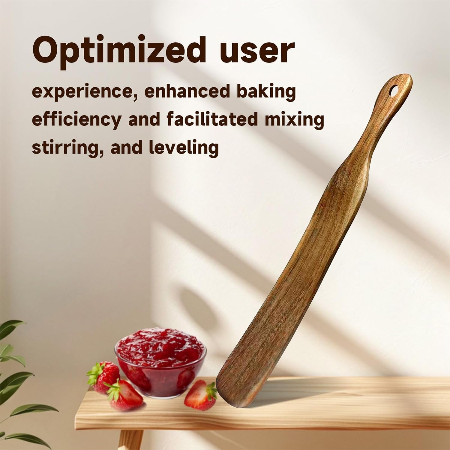 11" Acacia Wood Skinny Spurtle | Sourdough Baking Spatula, for Nonstick Pans