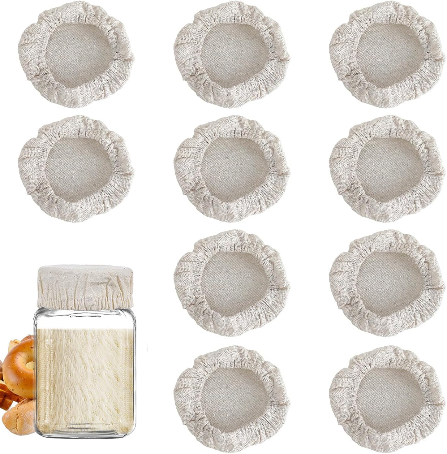 10Pcs Sourdough Starter Jar Cover Cloth, Reusable Cotton Cloth Covers Breathable Sourdough Starter Container Fabric Lid Covers Fits Mason Jars 3-4 Inch