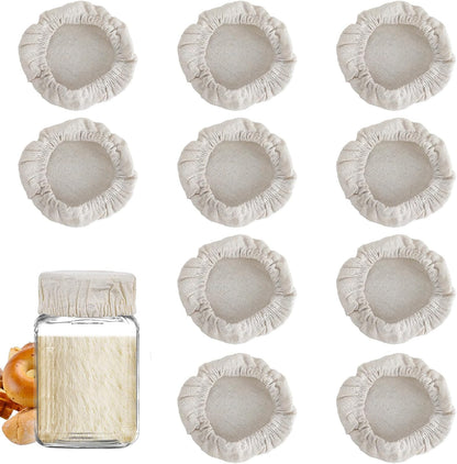 10Pcs Sourdough Starter Jar Cover Cloth, Reusable Cotton Cloth Covers Breathable Sourdough Starter Container Fabric Lid Covers Fits Mason Jars 3-4 Inch