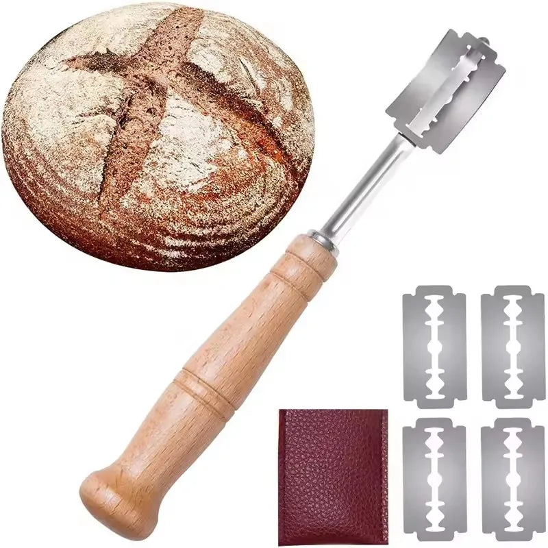 1Pc-Wooden Handle Curved Bread Slicer Creative Stainless Steel Bread Shaping Knife Dough Dividing Knife