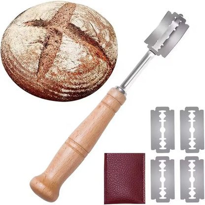 1Pc-Wooden Handle Curved Bread Slicer Creative Stainless Steel Bread Shaping Knife Dough Dividing Knife